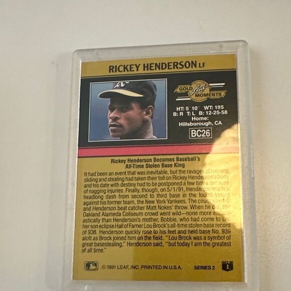 Record Steal Trading Card - Gold and Green of HOF Ricky Henderson mint condition - Picture 4 of 4